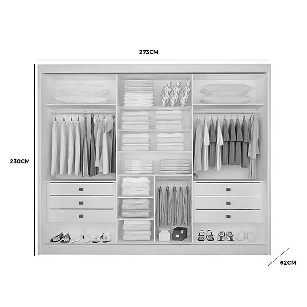 Guarda Roupa Dubai D Doro Casal Todo Espelhado 3 Portas 6 Gavetas