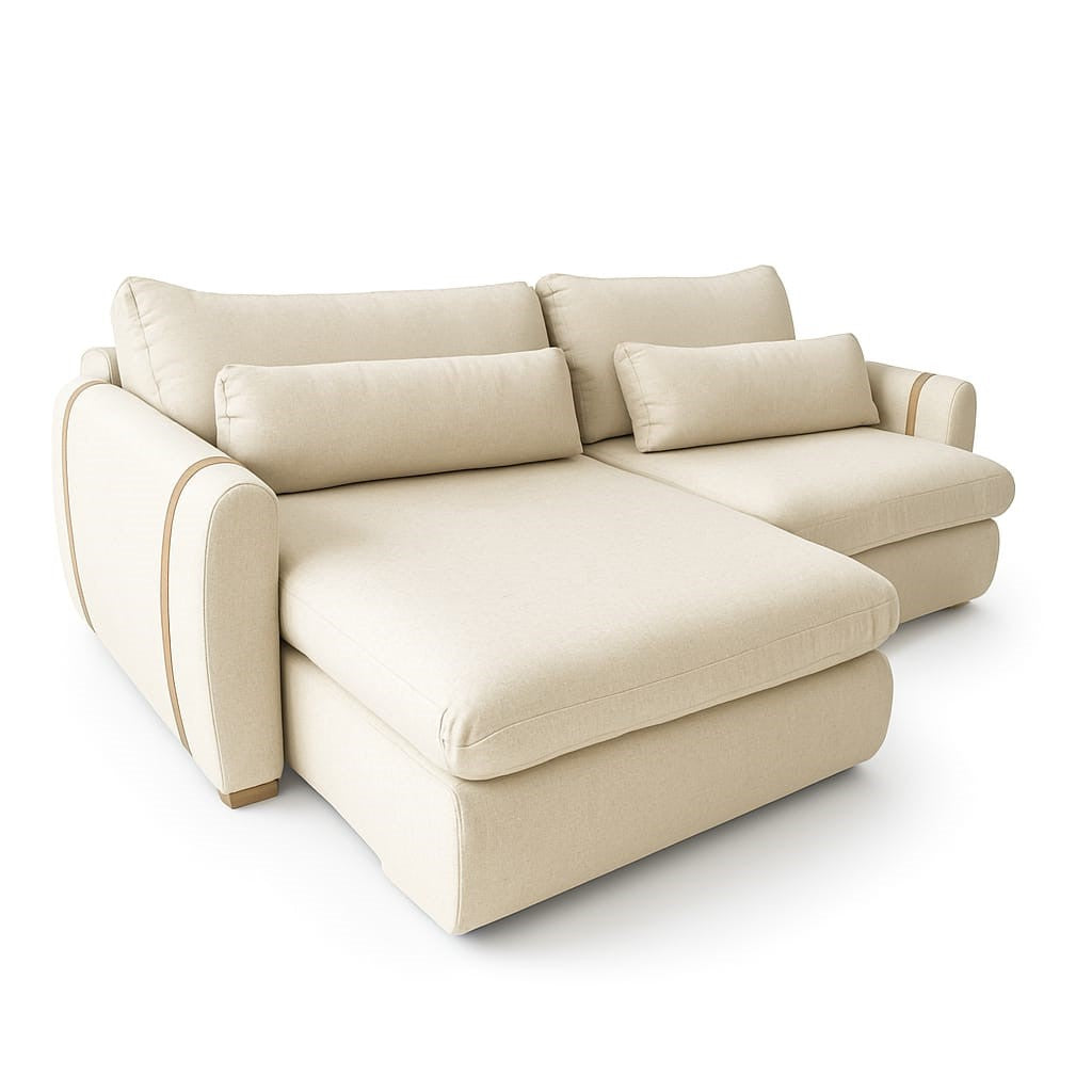 Sofa Cama Retratil Reclinavel Zeus.Theo 230 2x100 mais Brc 15cm Linho Bege Claro We Art Decor