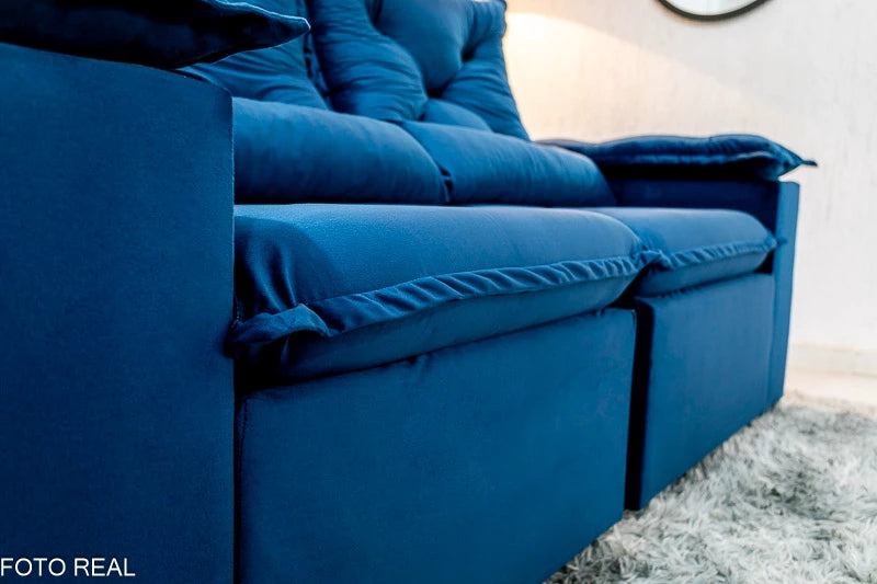 Sofá Retrátil Reclinável 2.00m Texas Veludo Azul - Móveis furniture