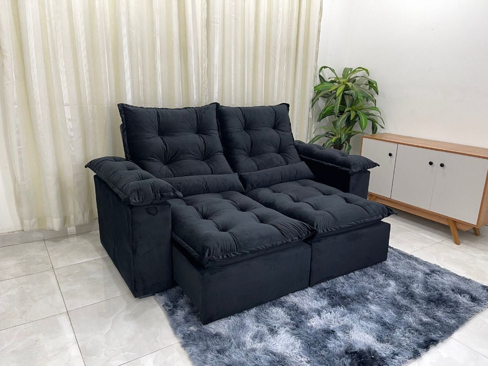 Sofá Retrátil Reclinável Atenas 2.00m – Preto Veludo - Móveis furniture