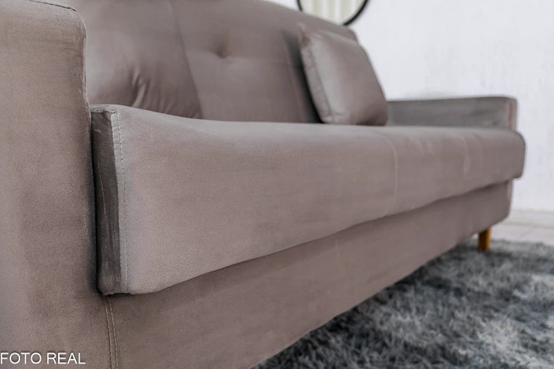 Sofá Cama Pâmela Larg. 2.00m Veludo Bege - Móveis furniture