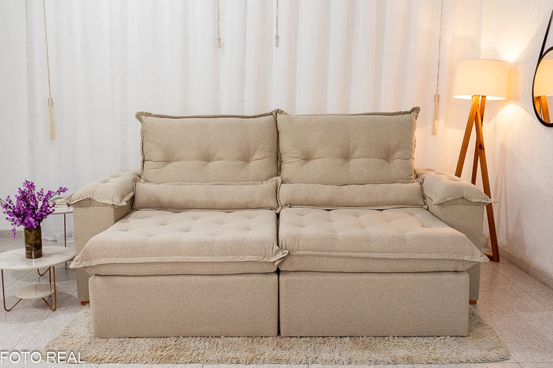 Sofá Retrátil Reclinável Califórnia Linho Bege 567 Larg. 2.50m - D28 Hiper soft