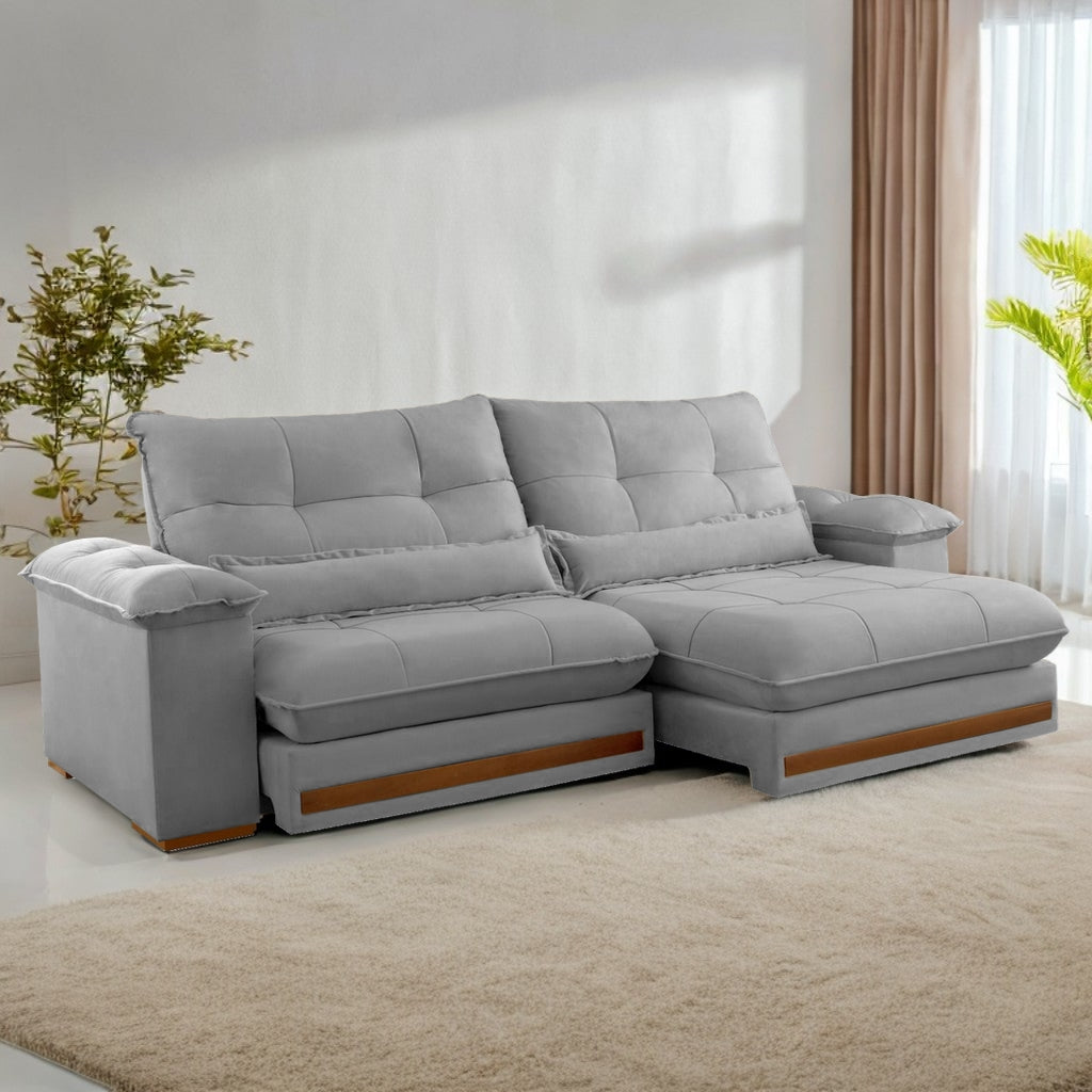 Sofá Retrátil e Reclinável Qatar 2,00 m Veludo Cinza B010 – TREVO ESTOFADOS