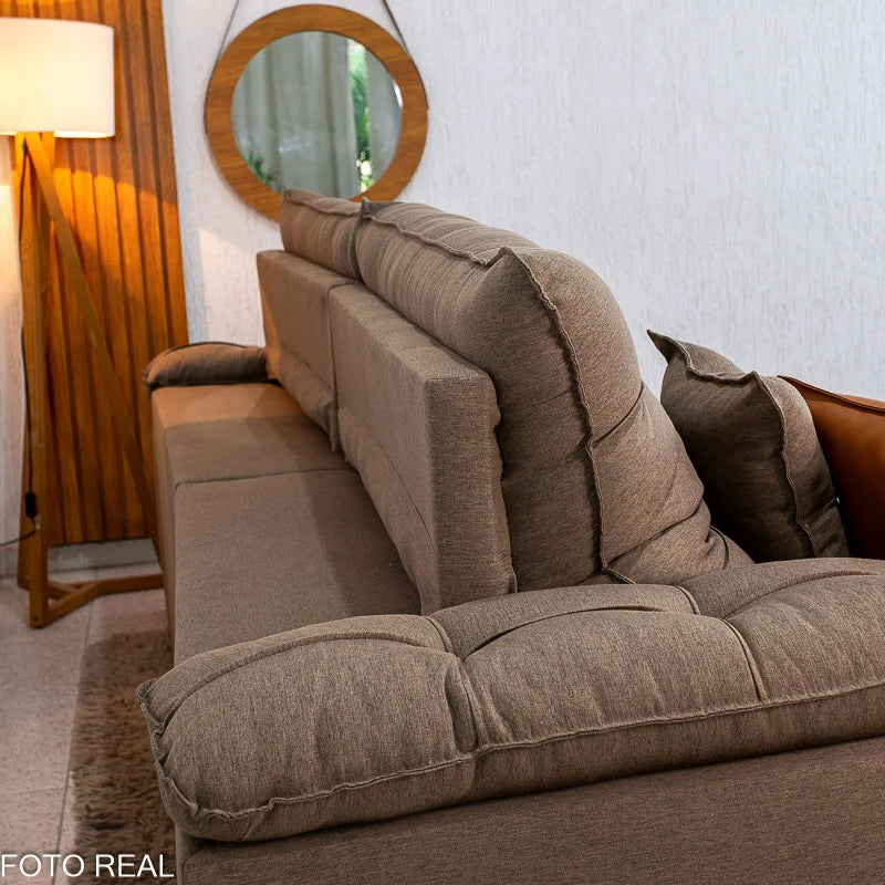 Sofá Retrátil Reclinável Verona 2.90m Linho Marrom D28 Soft - Molas Ensacadas