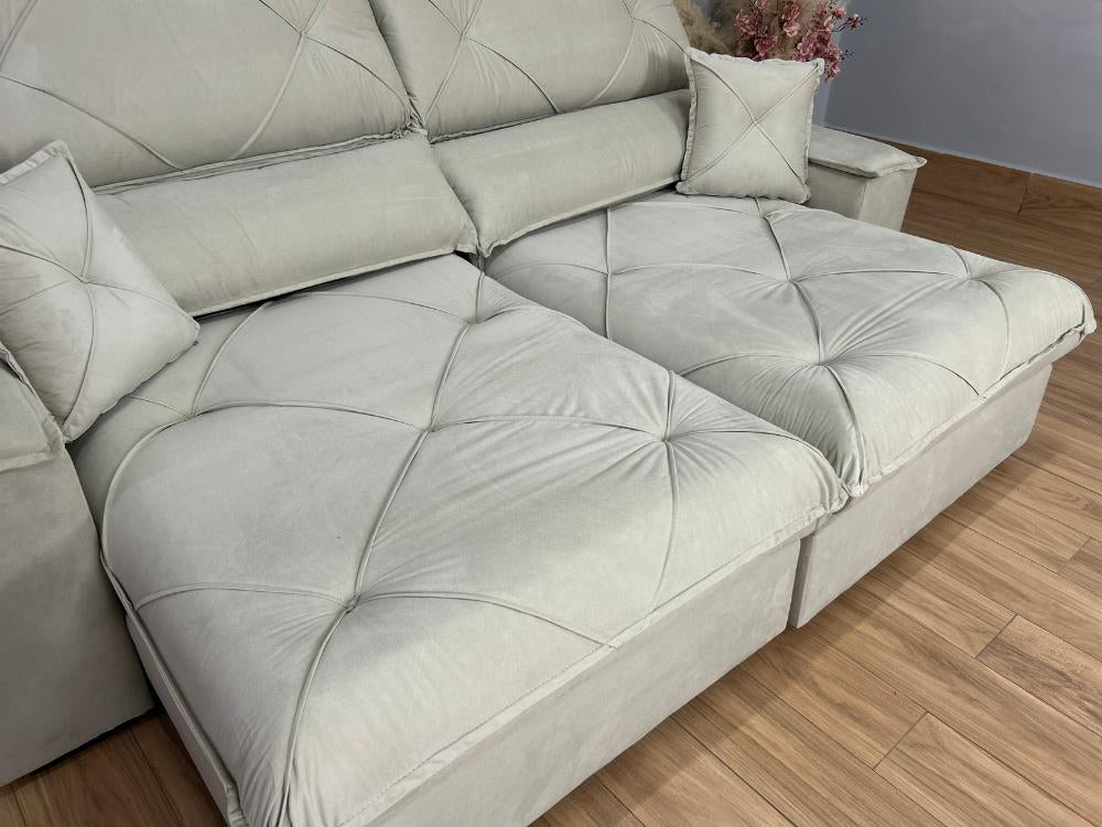 Sofá Retrátil e Reclinável Milano 2.50m – Bege Veludo