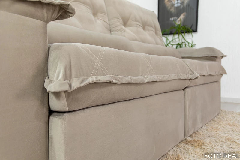 Sofá Retrátil Reclinável Califórnia Veludo Bege 525 Larg. 2.50m - D28 Hiper soft