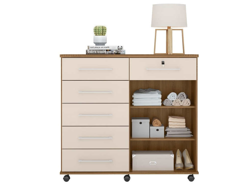 Cômoda Fauna 6 gavetas 2 portas – Mel/Off white - Móveis furniture