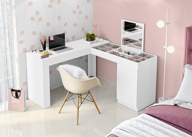 Escrivaninha Penteadeira Canto Star Branco Fosco Mobler