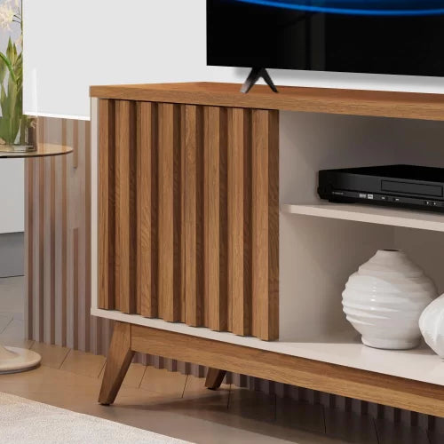 Rack Ripado para Tv 55 Polegadas Off White Freijo Malbec Germai Off White/Freijó