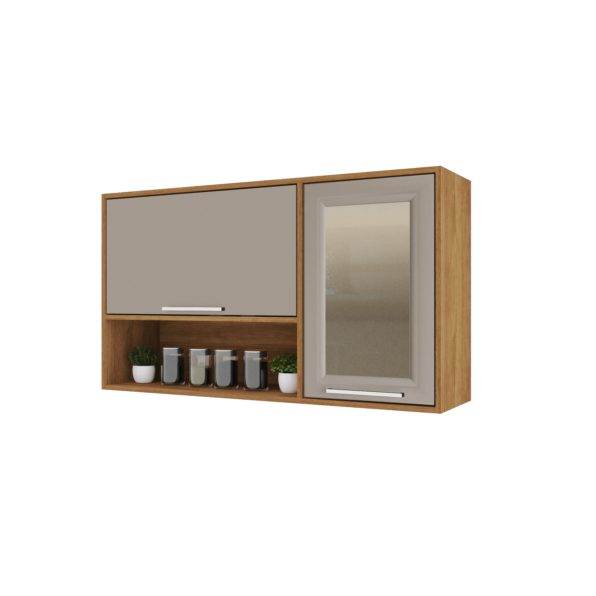 Aereo Basculante Cozinha Paris 120 2P1N1Vidro Reflecta Cinamomo.Off White Salleto