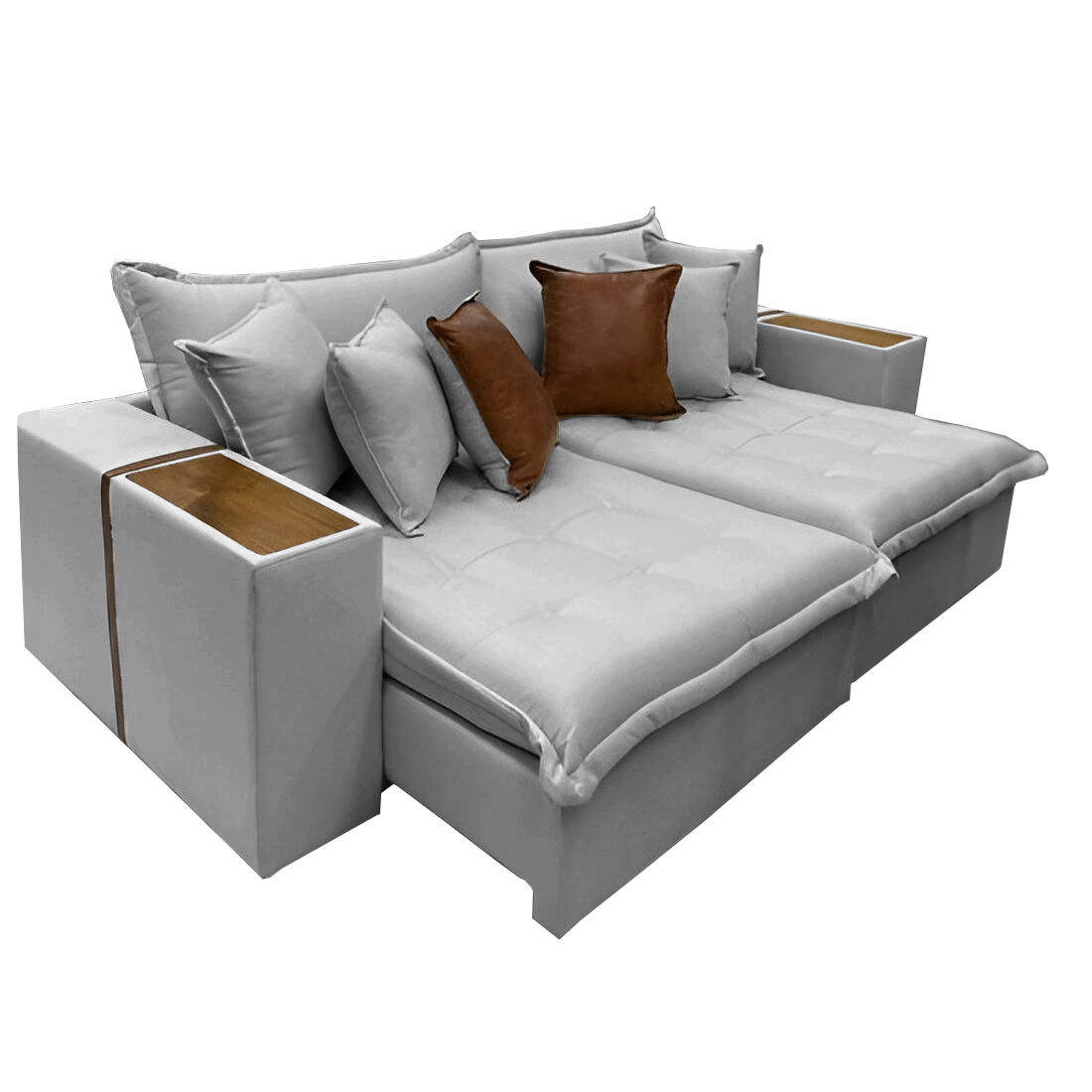 Sofá Cama Tebas 2,32 m Linho Gelo 07/Corino Dallas 07 – INNOVE ESTOFADOS