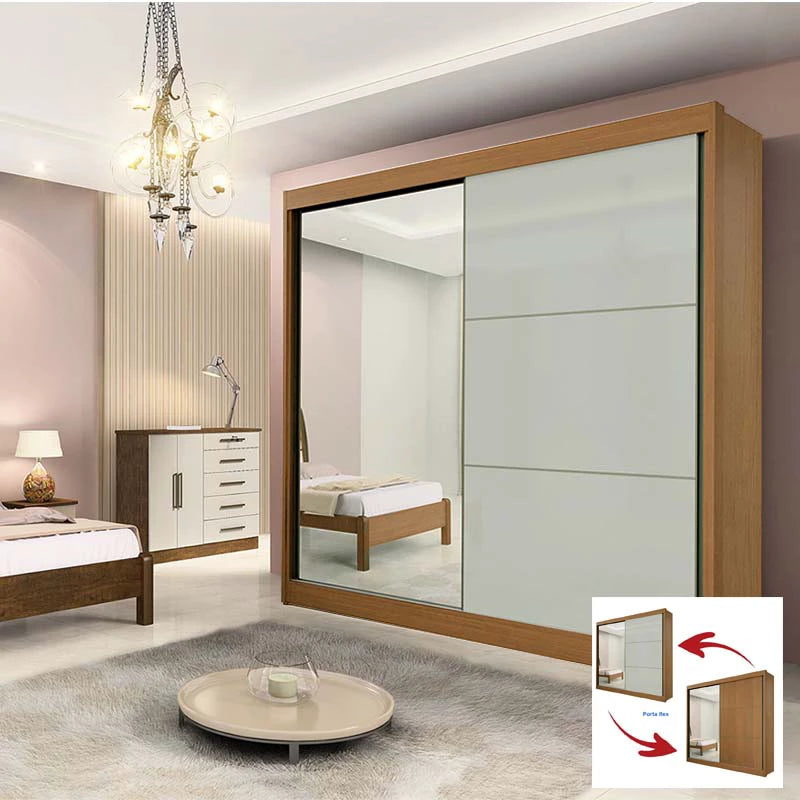 Roupeiro 2 Portas Titanium c/1Espelho 100% MDF Cinamomo/Off Larg. 2.20m DDoro - Móveis furniture