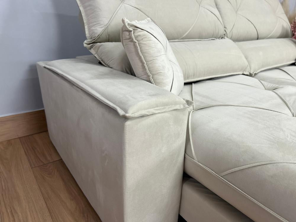 Sofá Retrátil e Reclinável Milano 2.50m – Bege Veludo