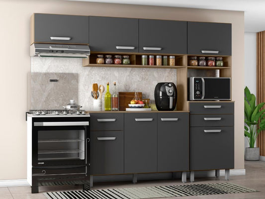 Cozinha Completa Siena 4 peças – Carvalho/Grafite - Móveis furniture