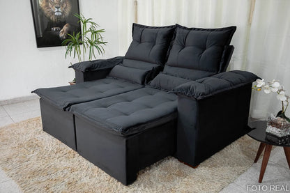 Sofá Retrátil e Reclinável Nicole 1.80m Veludo Preto - Móveis furniture