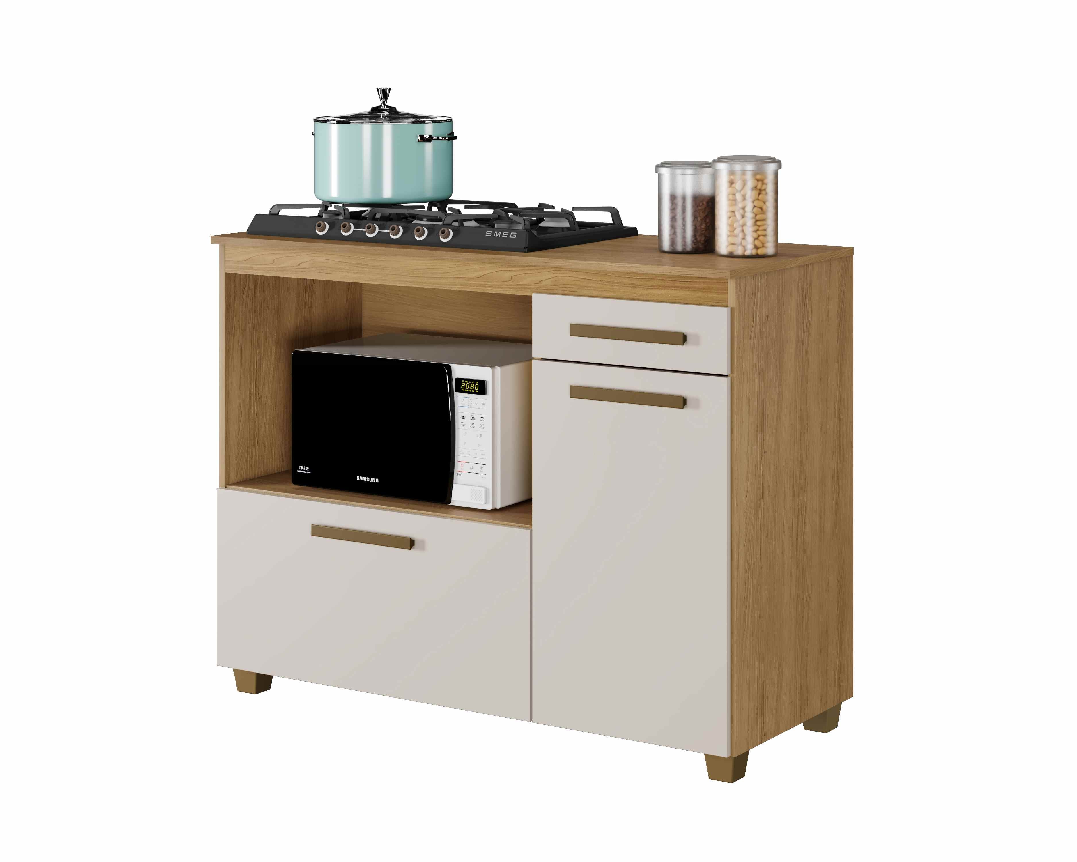 Balcao CookTop Cronus 120 4 Bocas com Tampo com Recorte 53,5 x 35 Cinamomo.Off White Arte Moveis