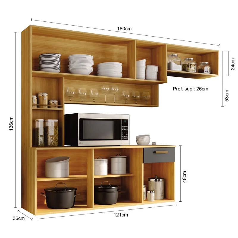Kit Cozinha Suspensa Manu Larg. 1.80m Freijó/Grafite Poliman - Móveis furniture