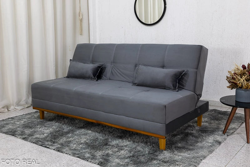 Sofá Cama Madrid larg. 1.80m Molas Bonnel Veludo Cinza 2303 - Móveis furniture