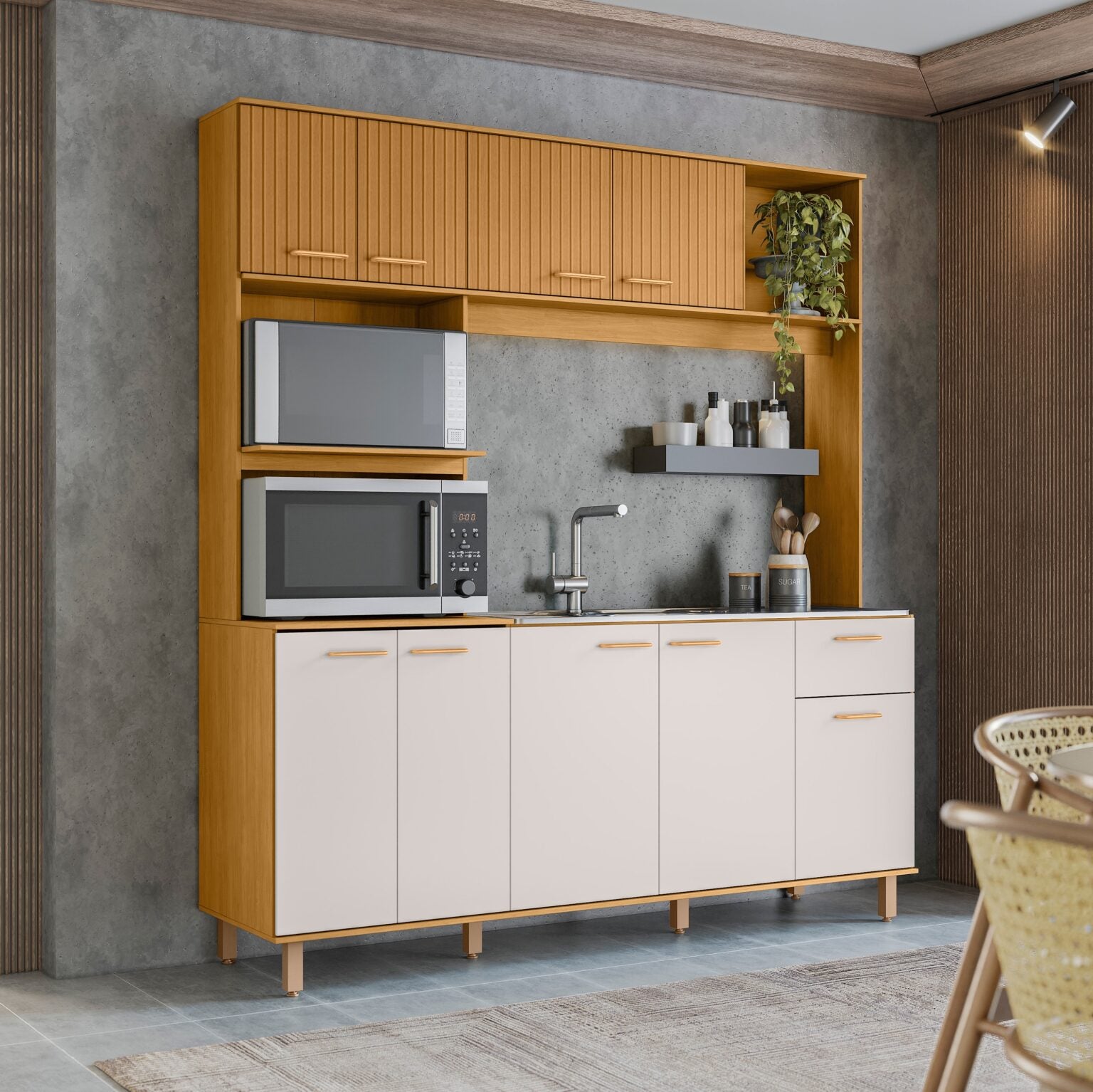 Kit Cozinha Liz 1,80 m Freijó/Ripado/Off White – POLIMAN