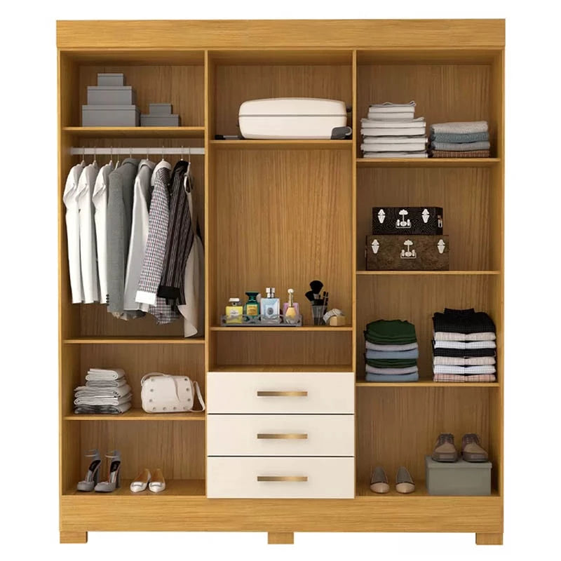 Roupeiro Débora c/Espelho 6 Portas 3 Gavetas 100% MDF Larg. 1.78m Nature/Off ACP - Móveis furniture