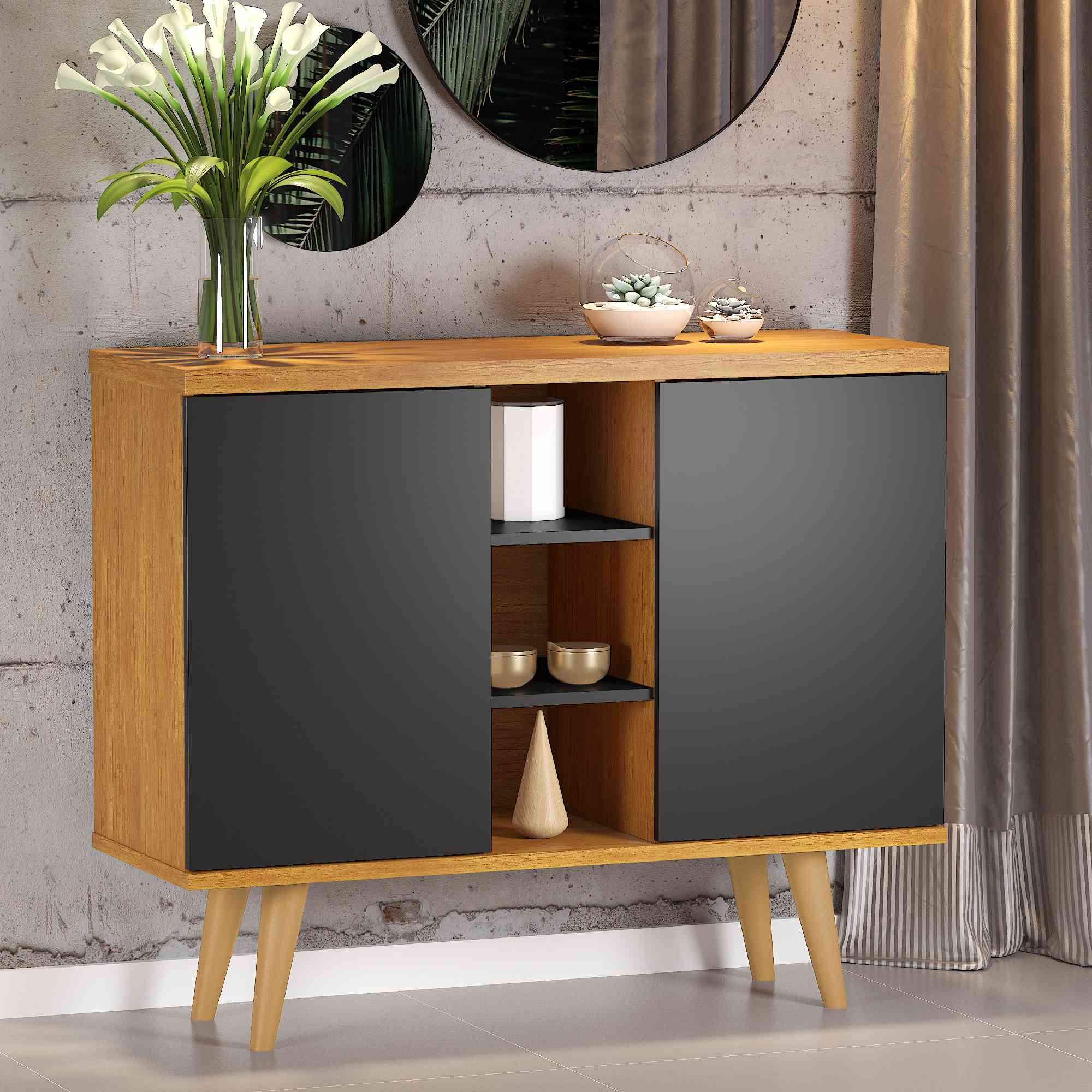 Buffet Infinito 2P Mel.Preto Viero - Móveis furniture