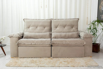 Sofá Retrátil Reclinável Califórnia Veludo Bege 525 Larg. 2.50m - D28 Hiper soft