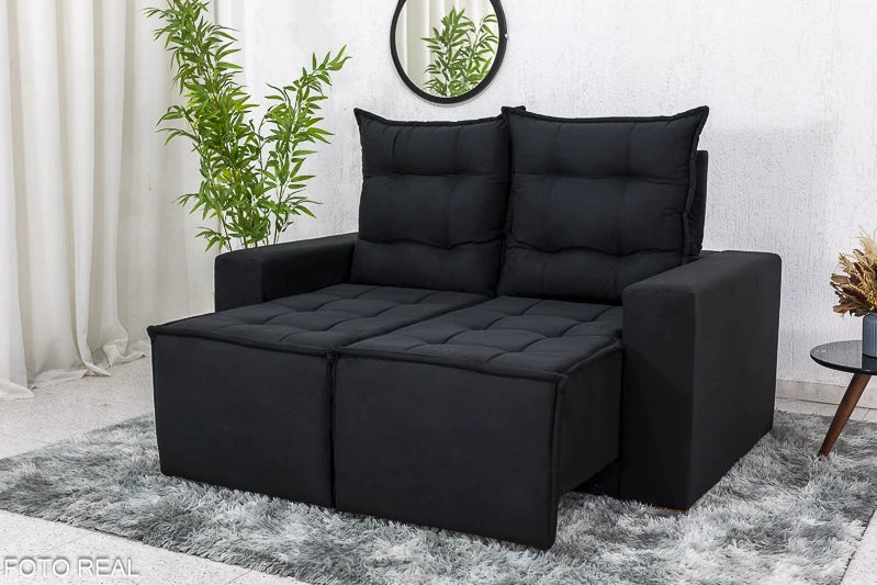 Sofá Retrátil Reclinável 1.40m Rafaela Veludinho Preto - Móveis furniture