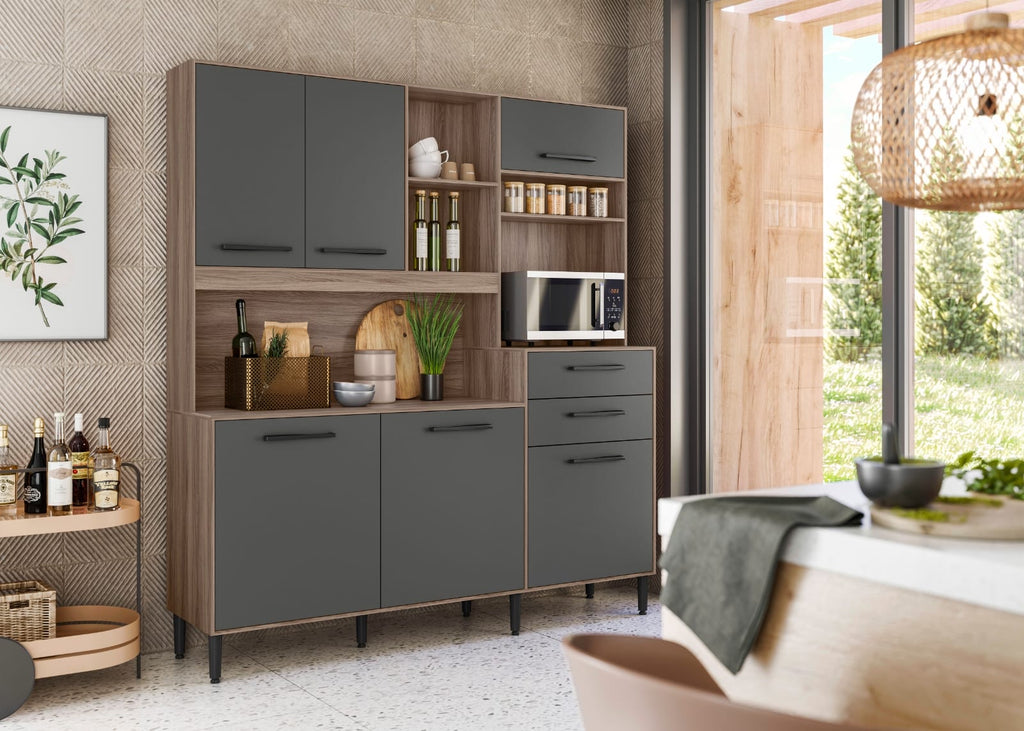 Kit Cozinha Salsa 6P2G Carvalho Nature.Chumbo Niciole - Móveis furniture