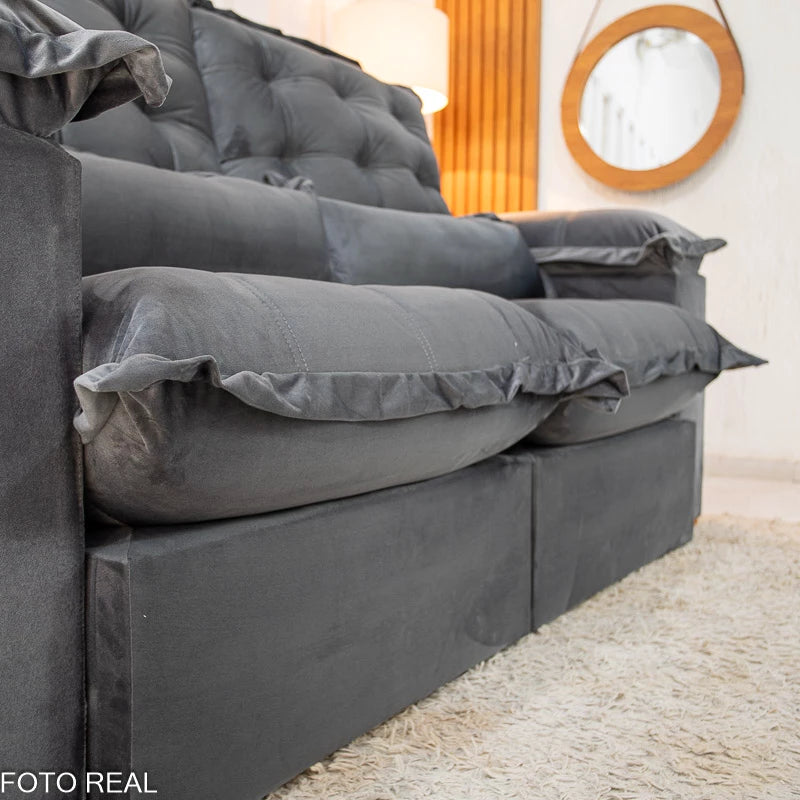 Sofá Retrátil Reclinável Maldivas 2.10m Veludo Grafite A15 - Espuma Pró Aditivada