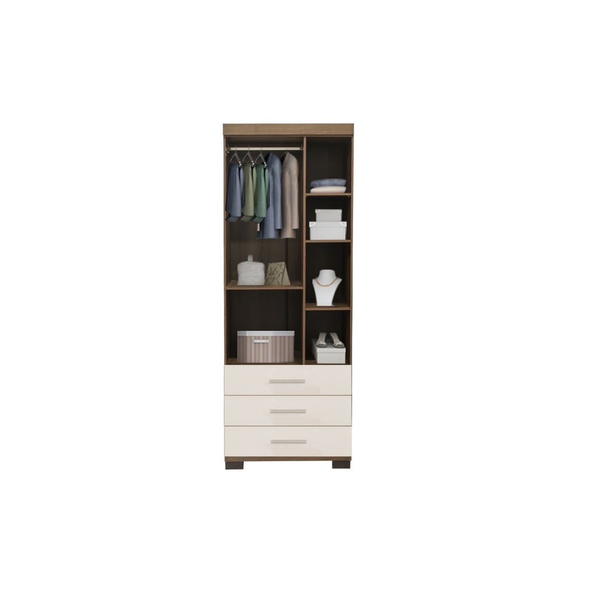 Guarda Roupa Floripa Solteiro 2 Portas 3 Gavetas Rud Rack - Mel Off white - Móveis furniture