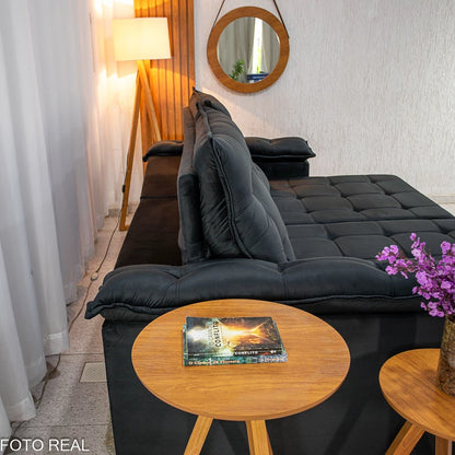 Sofá Retrátil Reclinável Barcelona 2.30m Veludo Preto - D33 e Molas Ensacadas