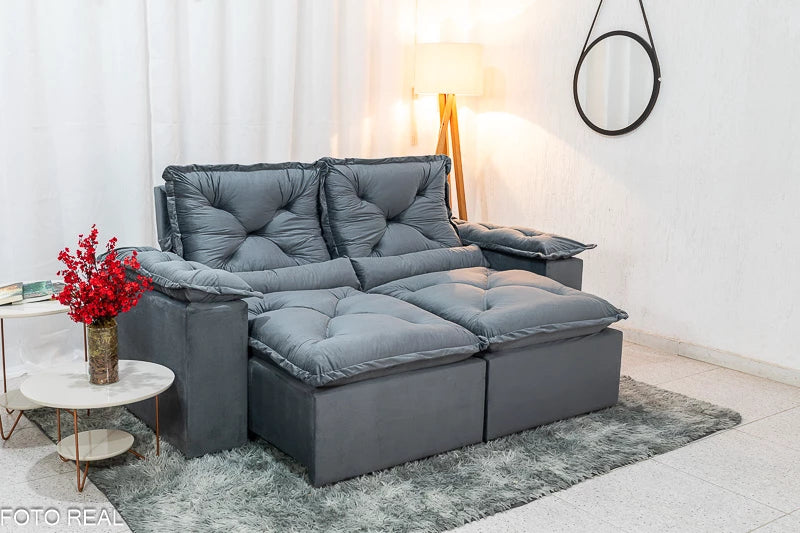 Sofá Retrátil Reclinável 2.00m Texas Veludo Cinza - Móveis furniture