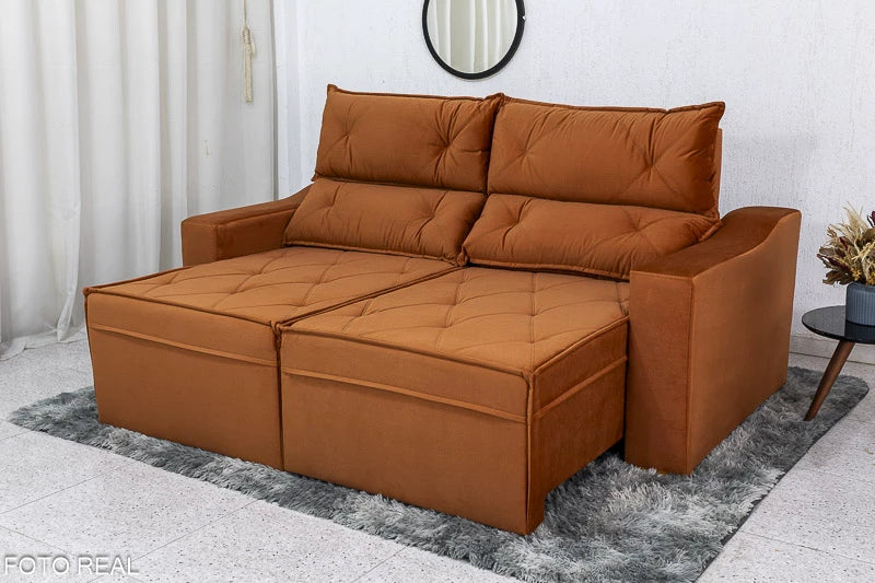 Sofá Retrátil e Reclinável 3 Lugares Moscou 2.00m Veludo Terracota - Móveis furniture