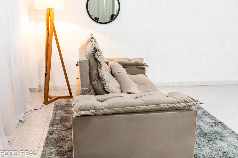 Sofá Retrátil Reclinável 2.00m Texas Veludo Bege - Móveis furniture