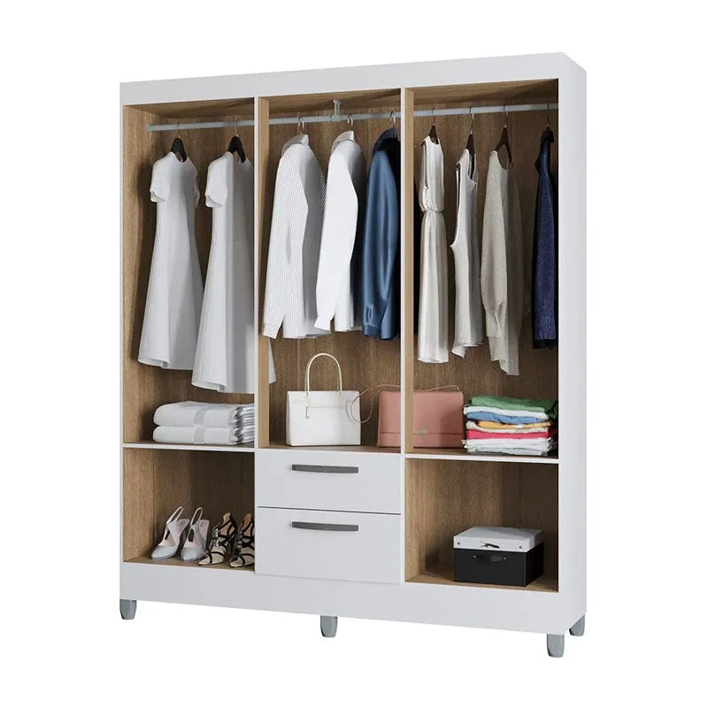Roupeiro Multi 6 Portas 2 Gavetas c/Espelho e Pés Larg. 1.48m Branco Poquema - Móveis furniture