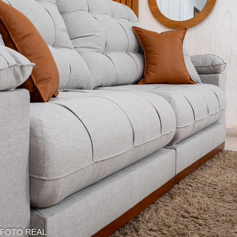 Sofá Retrátil Reclinável Verona 2.90m Linho Cinza Gelo 31 D28 Soft - Molas Ensacadas
