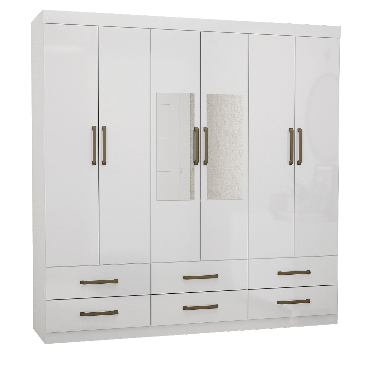 Guarda-Roupa 6 Portas(Com Espelho/Sem Pés)Dallas 1,53 m Branco – CARIOCA MÓVEIS