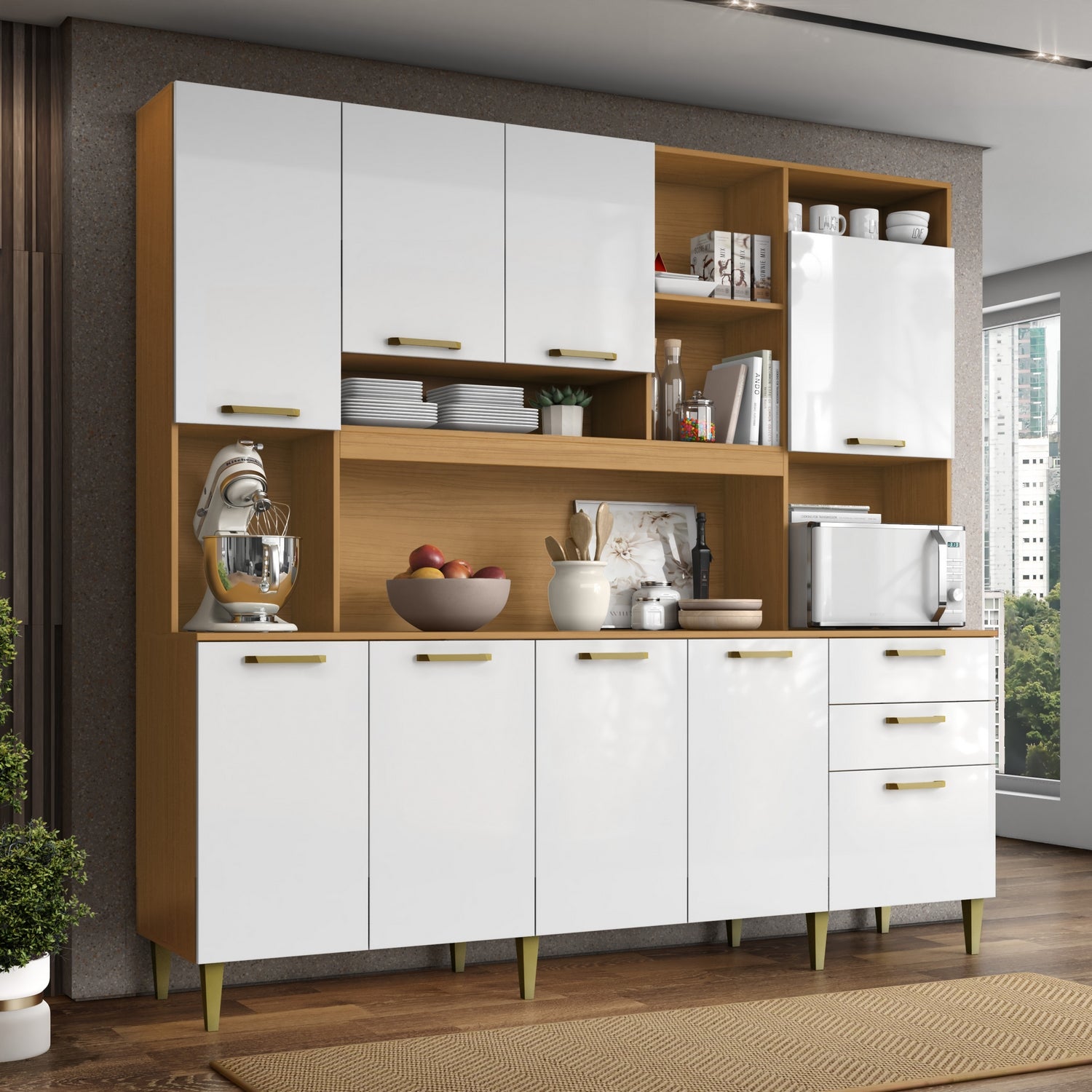 Kit Cozinha Mega 2,08 m Cinamomo/Branco – ARAMÓVEIS