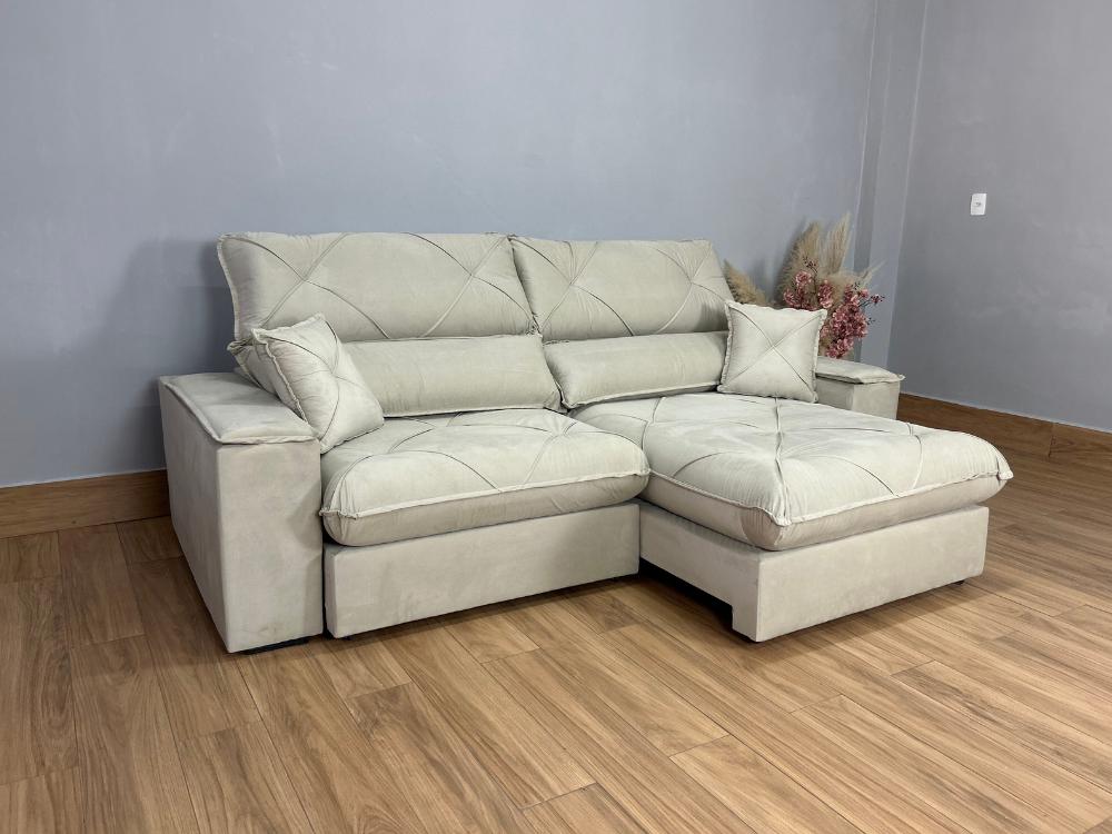 Sofá Retrátil e Reclinável Milano 2.50m – Bege Veludo
