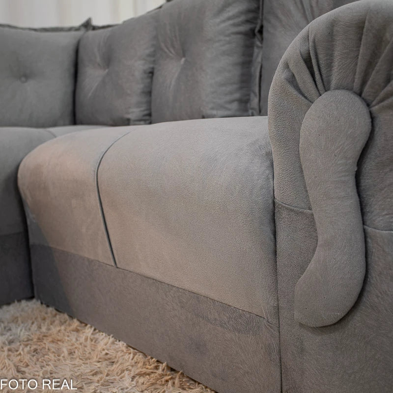 Sofá Canto Bianca Veludinho Cinza