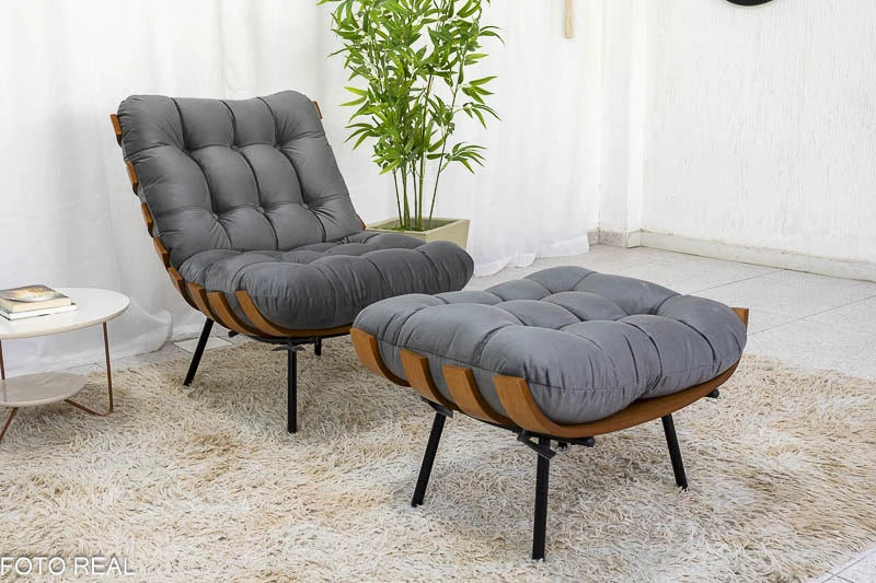 Poltrona com Puff Florença Veludo Grafite