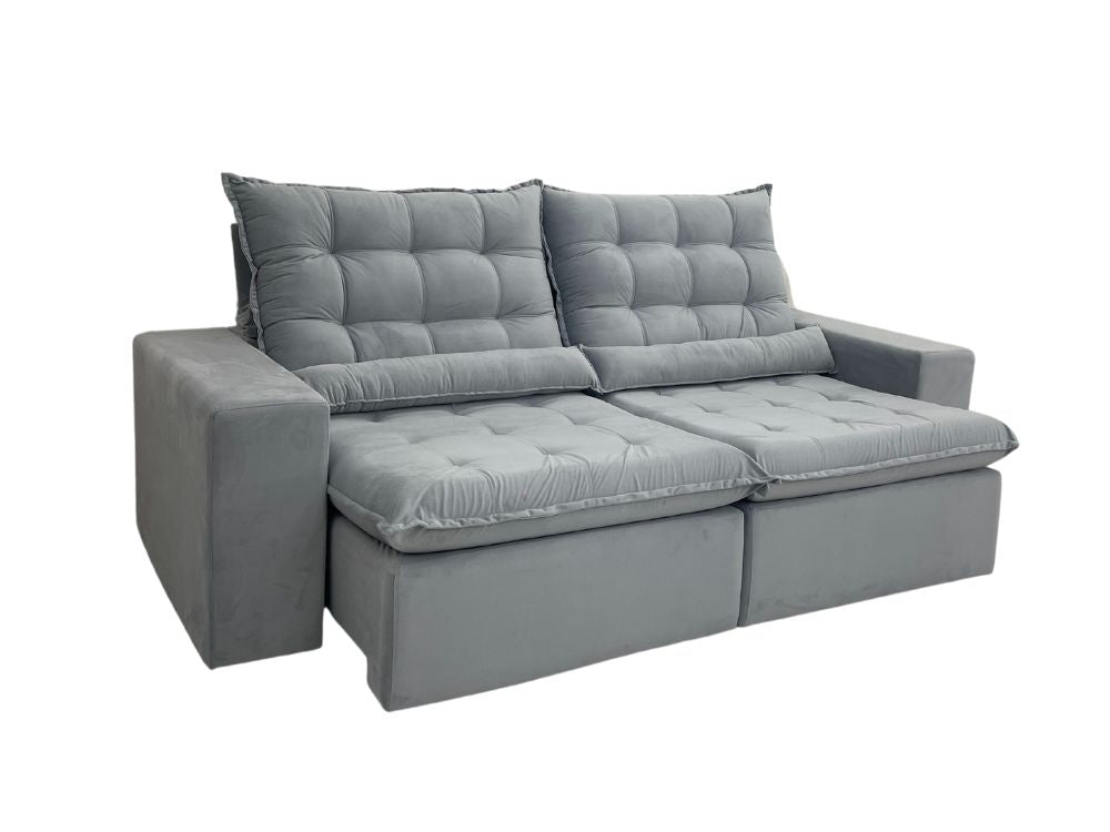 Sofá Retrátil Reclinável Small 2.30m – Prata Veludão - Móveis furniture