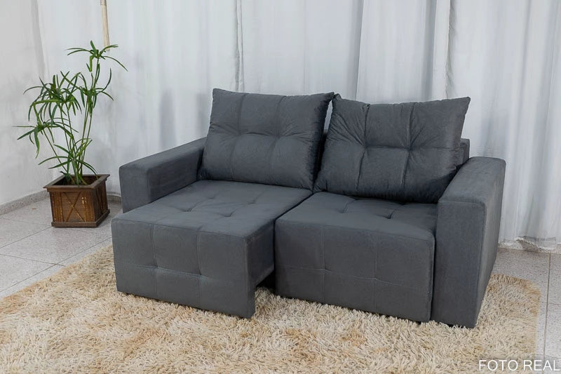 Sofá Retrátil 3 Lugares Havaí Larg. 1.80m Veludinho Cinza - Móveis furniture