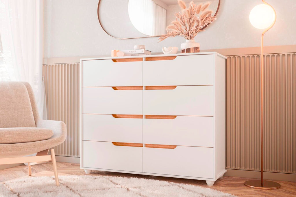 Cômoda 8 Gavetas Doble Albatroz Móveis BRANCO/cinamomo - Móveis furniture