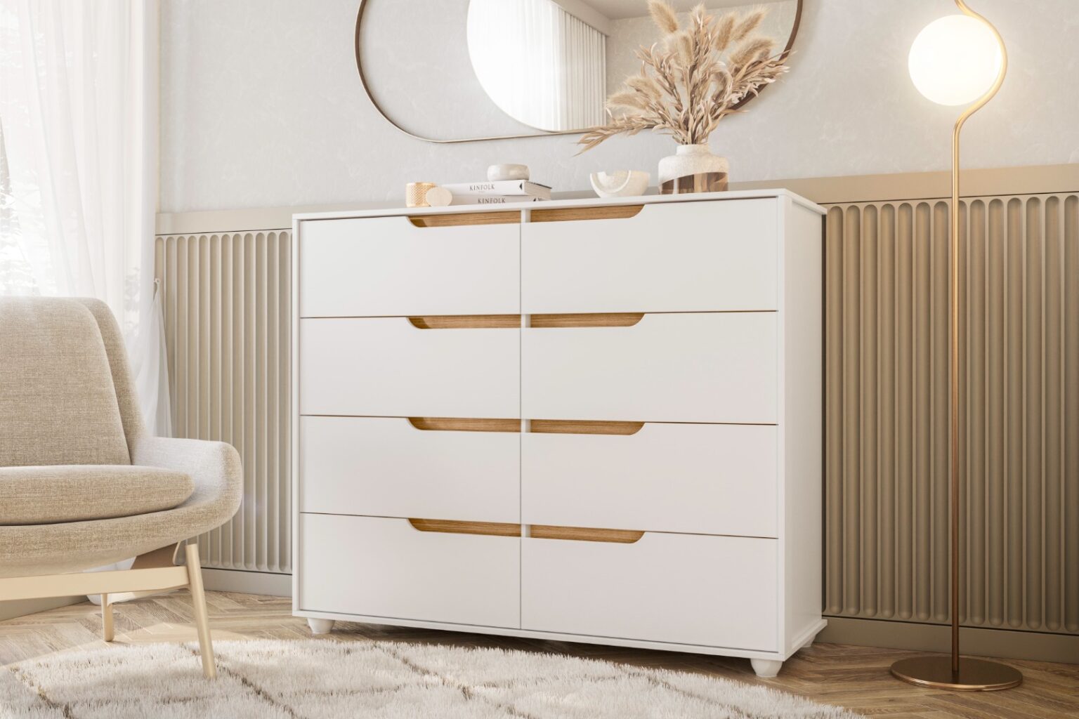 Cômoda 8 Gavetas Doble Albatroz Móveis BRANCO/cinamomo - Móveis furniture