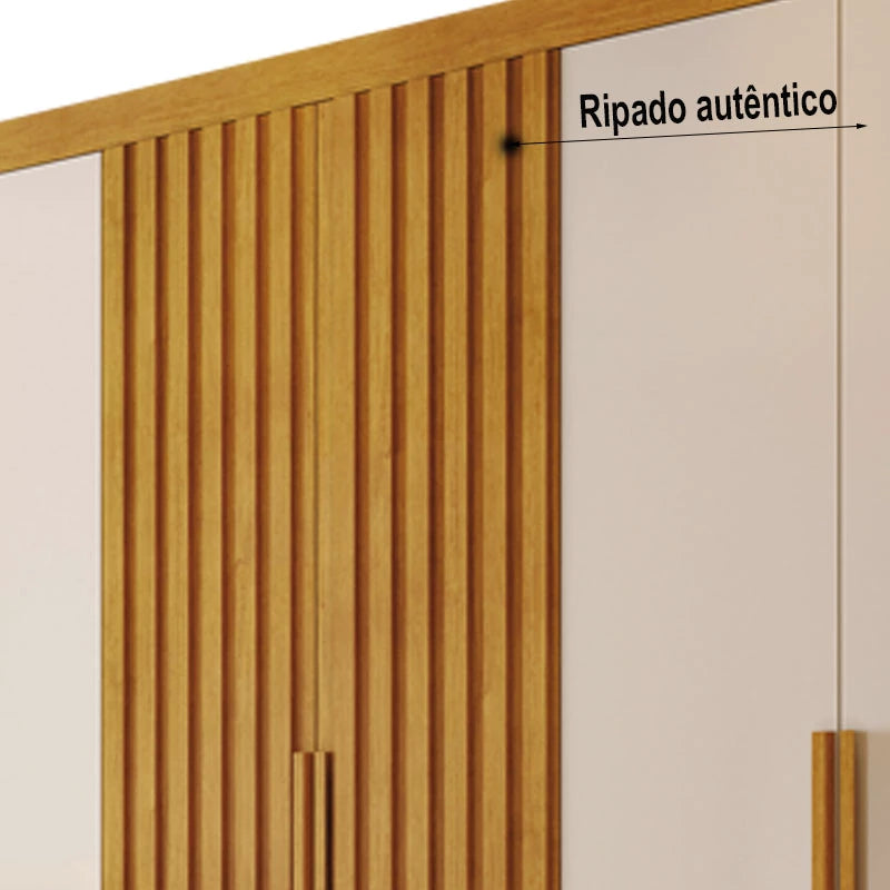 Roupeiro Siena Ripado 6 Portas Larg. 2.70m MDF Nature/Off Bianchi - Móveis furniture