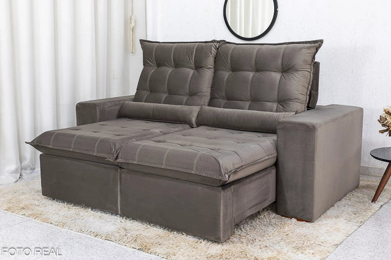 Sofá Retrátil e Reclinável 3 Lugares Castor 2.00m Veludo Champagne - Móveis furniture