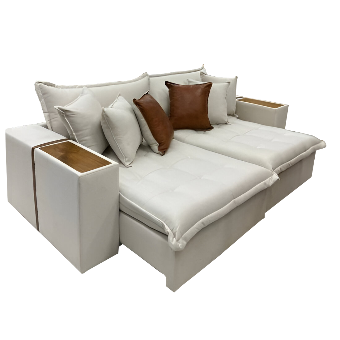 Sofá Cama Tebas 2,32 m Linho Marfim 12/Corino Dallas 07 – INNOVE ESTOFADOS