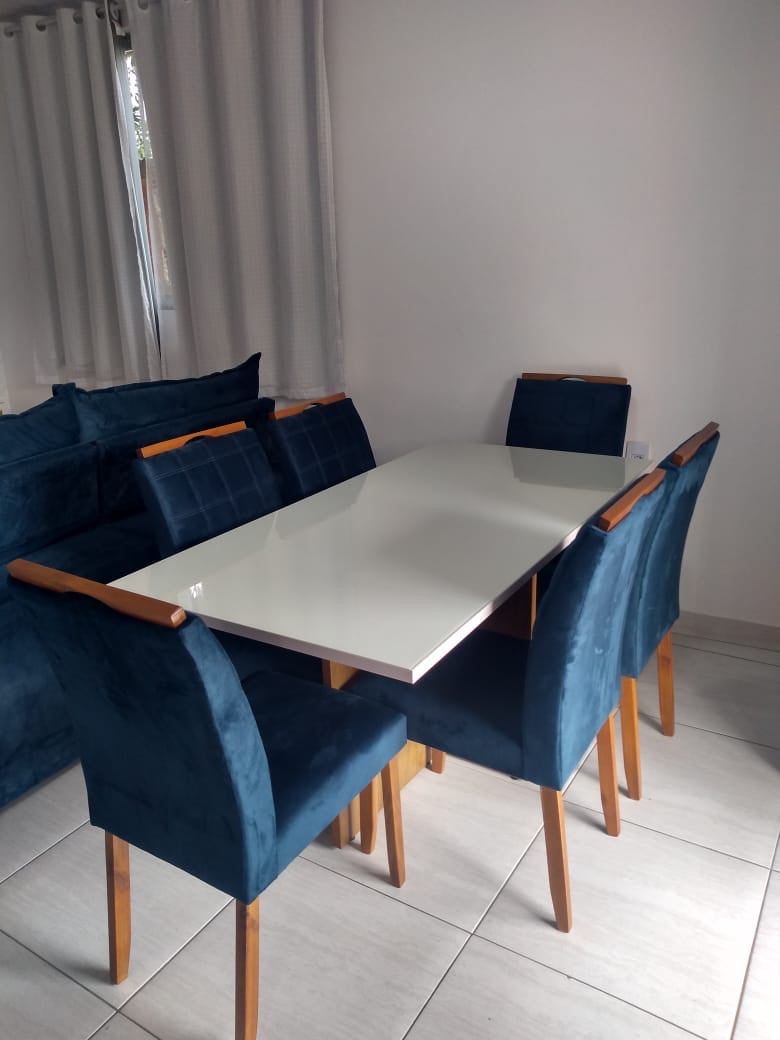 Mesa Los Angeles Tampo off white 80×160 cm com 6 Cadeiras Las Vegas Azul - Móveis furniture