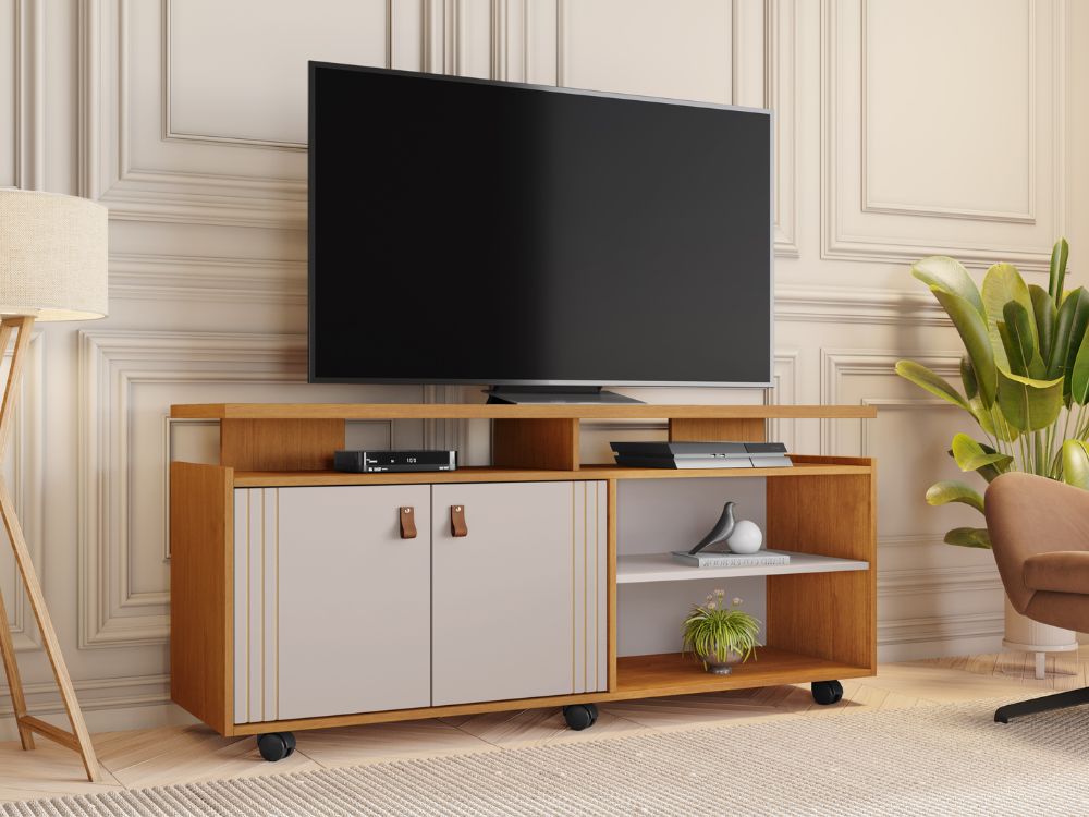 Rack Ilustre 55″ – Cinamomo/Off White - Móveis furniture